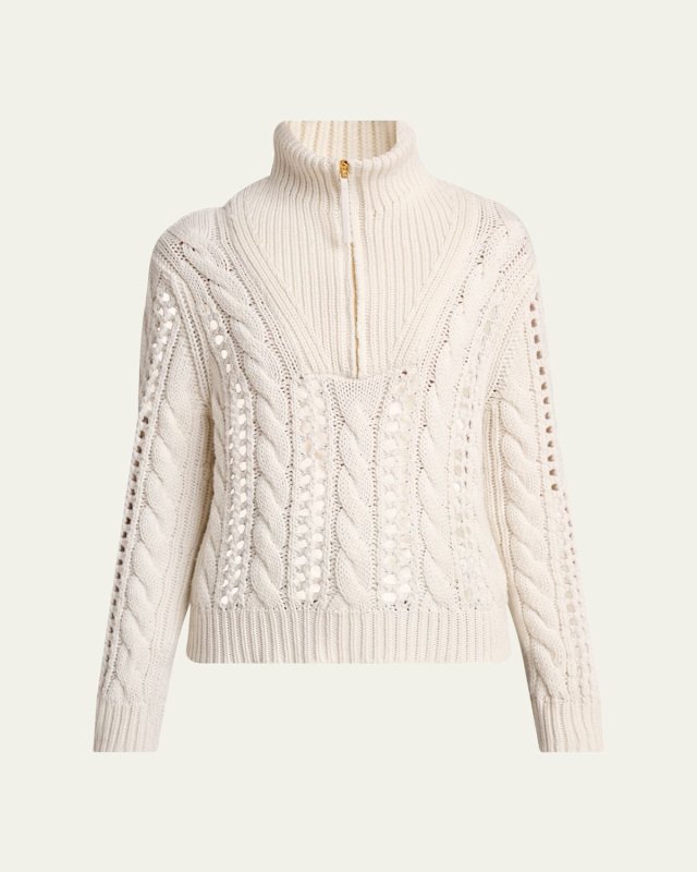 Idris Cashmere Knit Mock Funnel-Neck Sweater